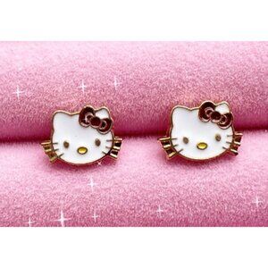 Hello Kitty Sanrio Earrings Enamel over zinc Gold Plated Stud Earrings